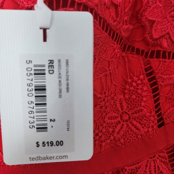 NWT Red Ted Baker Valens Mixed Lace Midi Dress Uk 2/US 6 - Picture 8 of 11